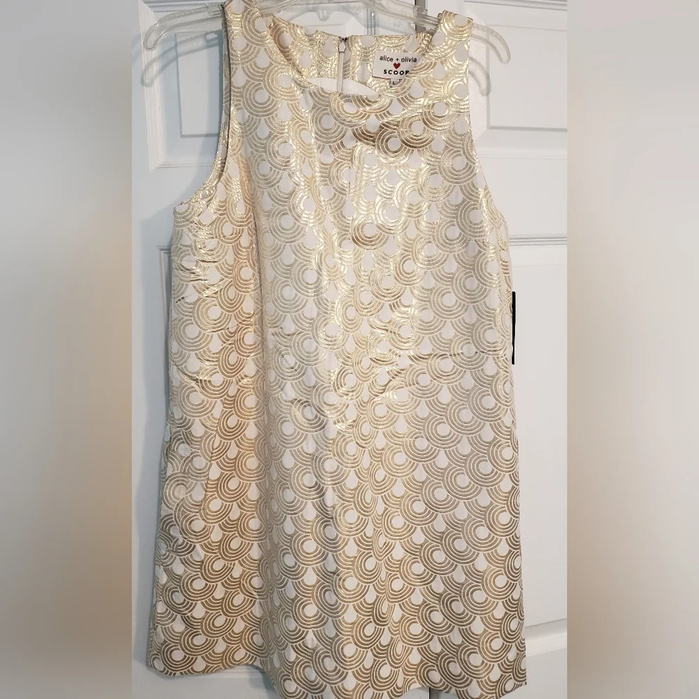 NWT Alice + Olivia Sz. L Cream and Gold Dress - Picture 3 of 4